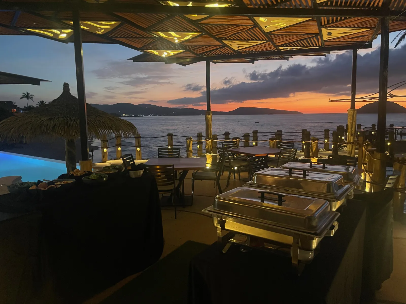 Open-air beachfront terrace