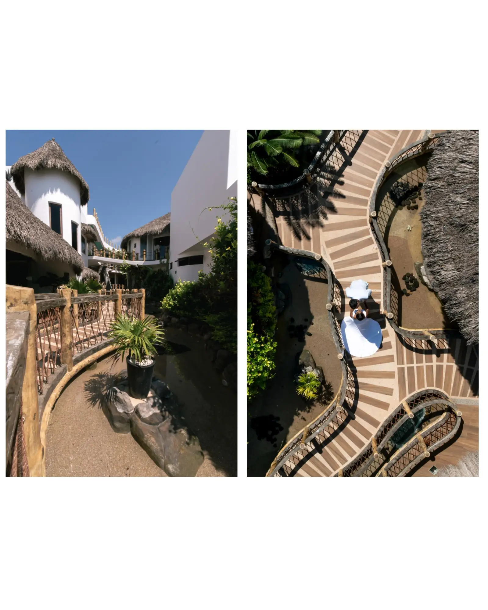 Winding stone pathways connecting the villas